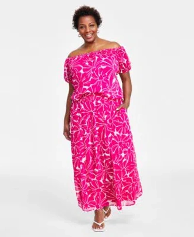 Inc International Concepts Plus Size Off The Shoulder Top Maxi Skirt Created For Macys In Tala Bloom