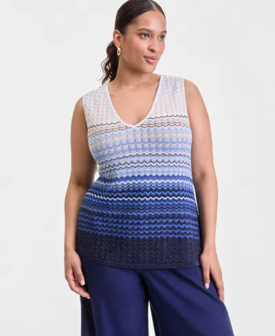 Inc International Concepts Plus Size Ombre V-neck Sleeveless Sweater, Macy's Exclusive In Multi