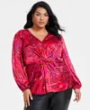 Inc International Concepts Plus Size Paisley-print Twist-front Blouse, Created For Macy's In Palma Paisley