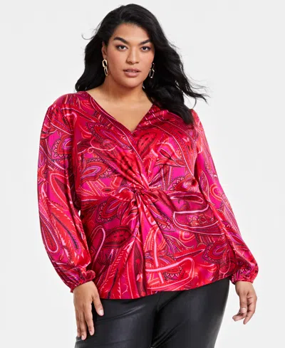 Inc International Concepts Plus Size Paisley-print Twist-front Blouse, Created For Macy's In Palma Paisley