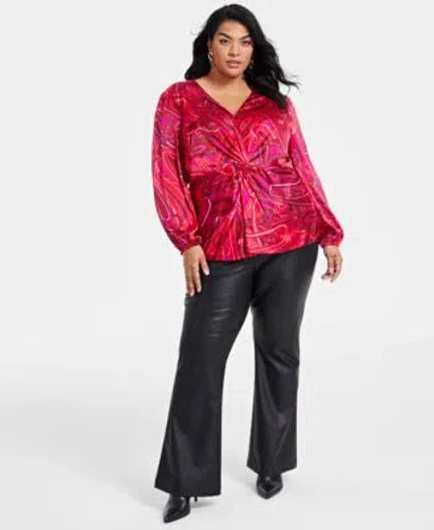 Inc International Concepts Plus Size Paisley Twist Front Blouse Faux Leather Pants Created For Macys In Palma Paisley