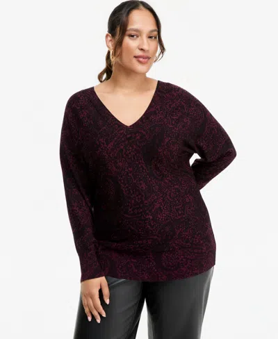 Inc International Concepts Plus Size Paisley V-neck Long-sleeve Sweater, Macy's Exclusive In Fiona Paisley