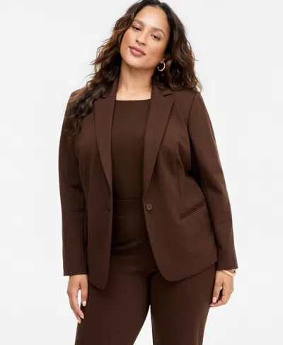 Inc International Concepts Plus Size Ponte Blazer, Exclusively At Macy's In Dark Roast