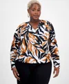 Inc International Concepts Plus Size Print Surplice-neck Top, Exclusively At Macy's In Brown