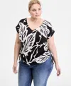 Inc International Concepts Plus Size Printed Adjustable-side-tie Top, Exclusively At Macy's