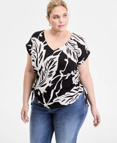 Inc International Concepts Plus Size Printed Adjustable-side-tie Top, Exclusively At Macy's