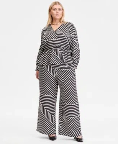 Inc International Concepts Plus Size Printed Blouson Sleeve Peplum Top Printed Wide Leg Pull On Pants Macys Exclusive In Animal Print