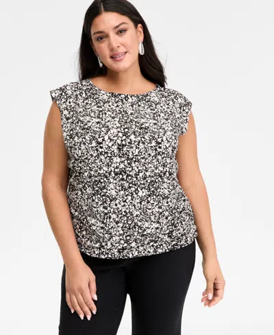 Inc International Concepts Plus Size Printed Boat Neck Cap Sleeve Top, Macy's Exclusive In Gray