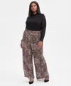 Inc International Concepts Plus Size Printed Crinkle Chiffon Wide-leg Pants, Macy's Exclusive In Brown
