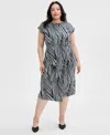 Inc International Concepts Plus Size Printed Faux-wrap Midi Dress, Exclusively At Macy's In Pia Stripe
