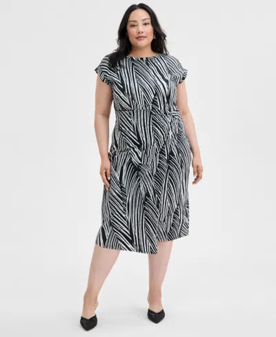 Inc International Concepts Plus Size Printed Faux-wrap Midi Dress, Exclusively At Macy's In Pia Stripe