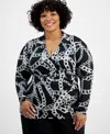 Inc International Concepts Plus Size Printed Faux-wrap Top, Created For Macy's In Kari Combo