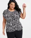 Inc International Concepts Plus Size Printed Gathered Top, Created For Macy's In Acrylic Combo