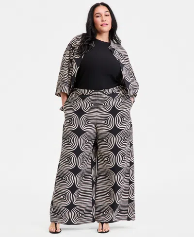 Inc International Concepts Plus Size Printed High Rise Wide Leg Pants, Macy's Exclusive In Multi