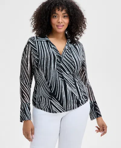 Inc International Concepts Inc Plus Size Printed Johnny Collar Knit Top, Exclusively At Macy's In Pia Stripe