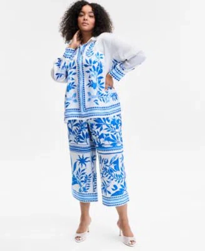 Inc International Concepts Plus Size Printed Long Sleeve Button Front Shirt Printed Wide Leg Pants Exclusively At Macys