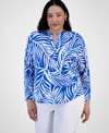 Inc International Concepts Plus Size Printed Long-sleeve Top, Exclusively At Macy's In Blue
