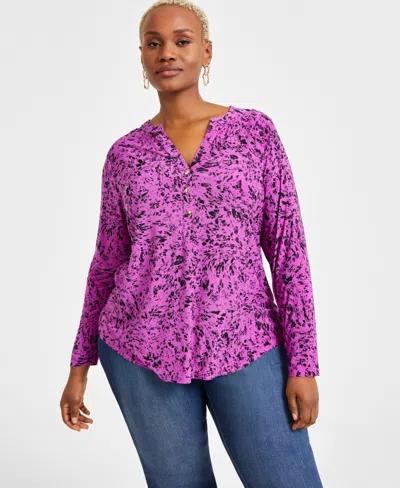 Inc International Concepts Plus Size Printed Long-sleeve Top, Exclusively At Macy's In Stella Combo