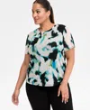 Inc International Concepts Plus Size Printed Mesh Short-sleeve Top, Macy's Exclusive In Multi