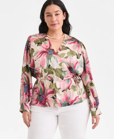 Inc International Concepts Plus Size Printed Peplum Blouse, Created For Macy's In Multi