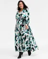 Inc International Concepts Plus Size Printed Pleated Maxi Dress, Macy's Exclusive In Blue