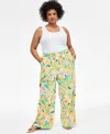 Inc International Concepts Plus Size Printed Pull-on Wide-leg Pants, Exclusively At Macy's In Plia Garden