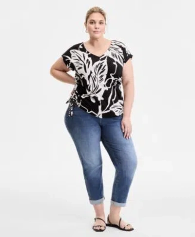 Inc International Concepts Plus Size Printed Side Tie V Neck Top Slim Tech Rolled Cuff Boyfriend Jeans Exclusively At Macys