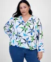 Inc International Concepts Plus Size Printed Surplice Long-sleeve Blouse, Exclusively At Macy's