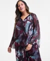 Inc International Concepts Plus Size Printed Tie-front Blouse, Macy's Exclusive In Brown