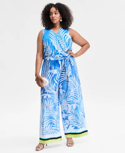 Inc International Concepts Plus Size Printed Tie-waist Jumpsuit, Exclusively At Macy's