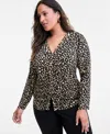 Inc International Concepts Plus Size Printed V-neck Blouse, Macy's Exclusive In Animal Print