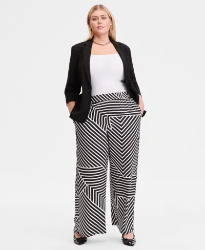 Inc International Concepts Plus Size Printed Wide-leg Pull-on Pants, Macy's Exclusive In Multi