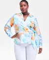 Inc International Concepts Plus Size Printed Wrap Top, Macy's Exclusive In Blue
