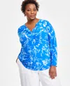 INC INTERNATIONAL CONCEPTS PLUS SIZE PRINTED ZIP-POCKET TOP, CREATED FOR MACY'S
