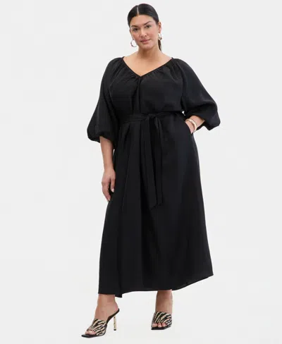 Inc International Concepts Plus Size Puffed-sleeve Maxi Dress, Macy's Exclusive In Black