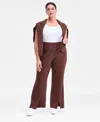 Inc International Concepts Plus Size Pull-on Split-hem Flare Pants, Macy's Exclusive In Brown