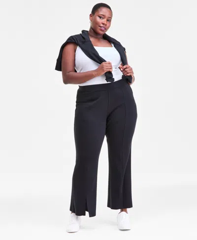 Inc International Concepts Plus Size Pull-on Split-hem Flare Pants, Macy's Exclusive In Black