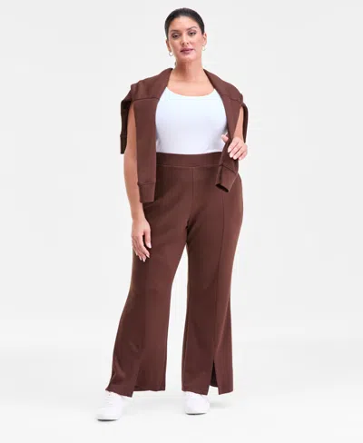 Inc International Concepts Plus Size Pull-on Split-hem Flare Pants, Macy's Exclusive In Brown