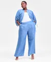 Inc International Concepts Plus Size Pull-on Wide-leg Chambray Pants, Macy's Exclusive In Blue