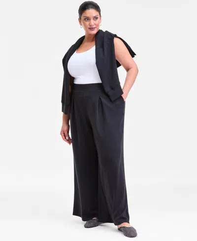 Inc International Concepts Plus Size Pull-on Wide-leg Knit Pants, Macy's Exclusive In Black