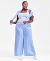 Inc International Concepts Plus Size Pull-on Wide-leg Knit Pants, Macy's Exclusive In Blue