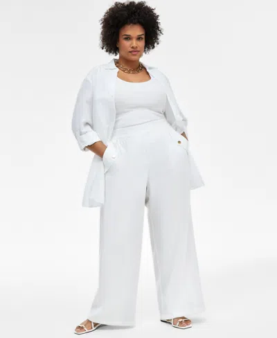 Inc International Concepts Plus Size Pull-on Wide-leg Pants, Exclusively At Macy's In Bright White