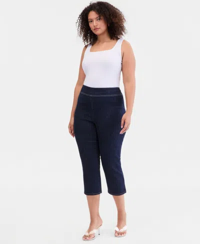 Inc International Concepts Plus Size Pull-on Capri Jeans, Macy's Exclusive In Blue