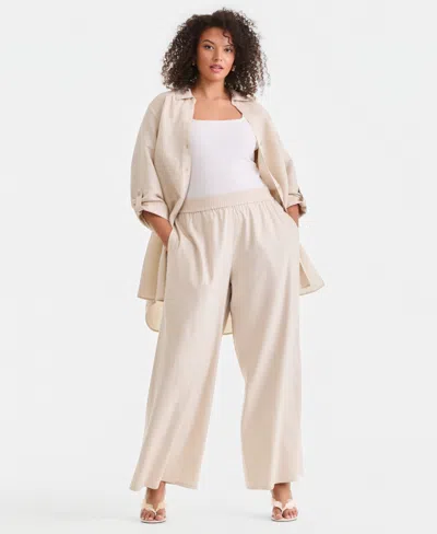 Inc International Concepts Plus Size Pull-on Wide-leg Pants, Created For Macy's In Neutral