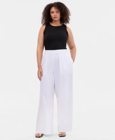 Inc International Concepts Plus Size Pull-on Wide-leg Pants, Created For Macy's In White
