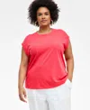 Inc International Concepts Plus Size Rhinestone Rolled-sleeve Top, Created For Macy's