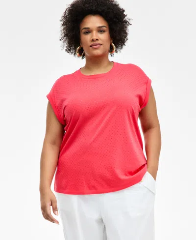 Inc International Concepts Plus Size Rhinestone Rolled-sleeve Top, Created For Macy's