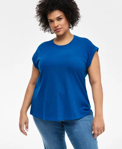 Inc International Concepts Plus Size Rhinestone Rolled-sleeve Top, Created For Macy's