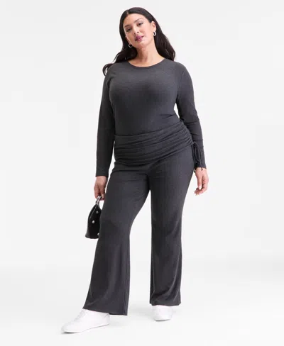 Inc International Concepts Plus Size Ribbed Foldover Shirred-waist Pants, Macy's Exclusive In Blue