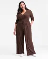 Inc International Concepts Plus Size Ribbed Wide-leg Drawstring Pants, Macy's Exclusive In Brown
